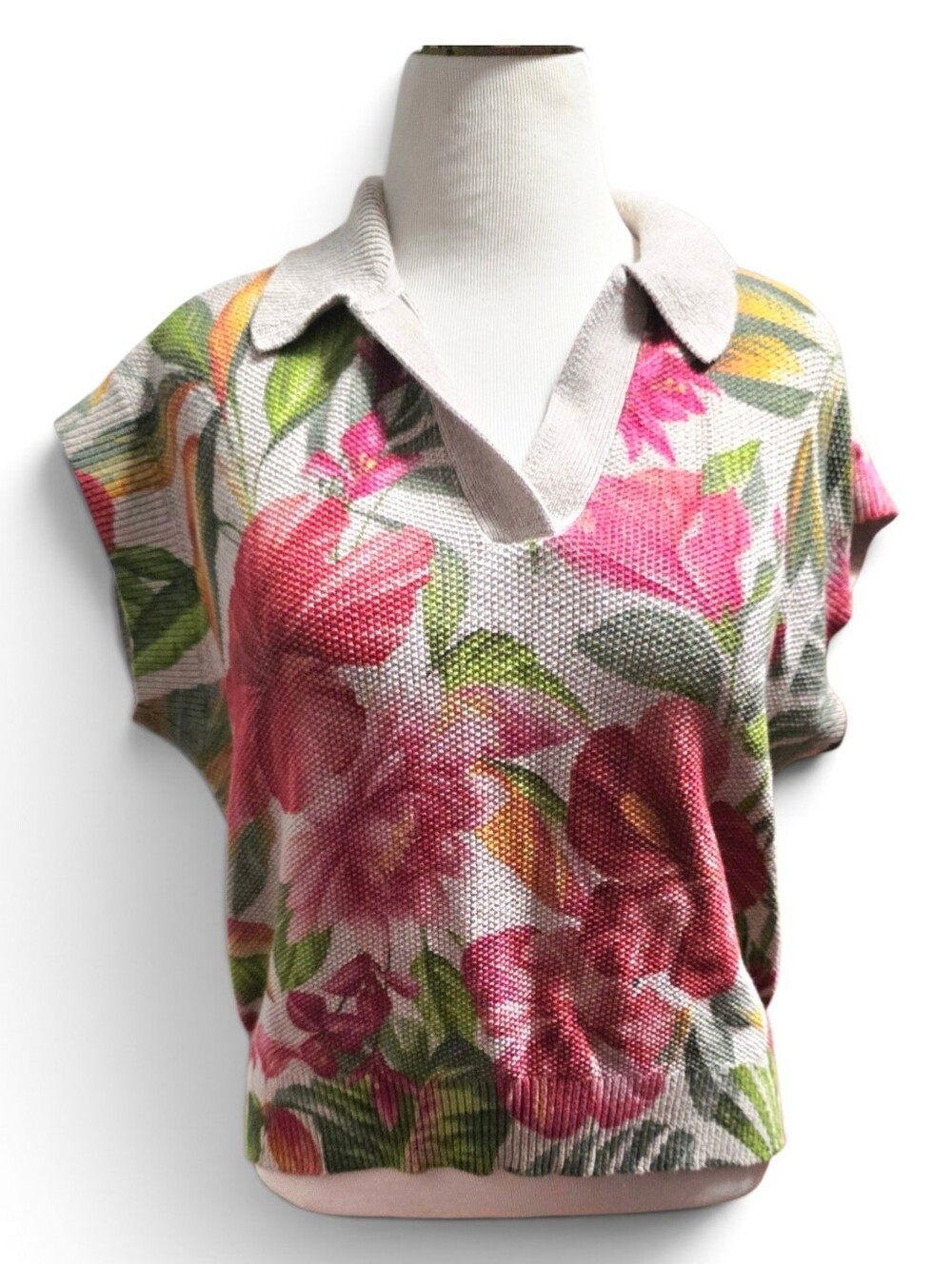 Tommy Bahama - La Botanica pebble stitch collared Sweater- SIze L